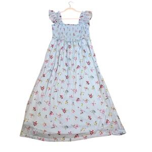 Motherhood Maternity Blue Floral Smocked Maxi Dress Ruffle Sleeve Size L